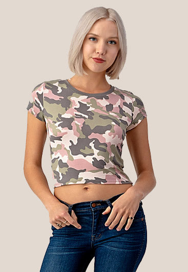 DUSTY MAUVE CAMO SHORT SLEEVE TOP - Luvin Stuff Boutique