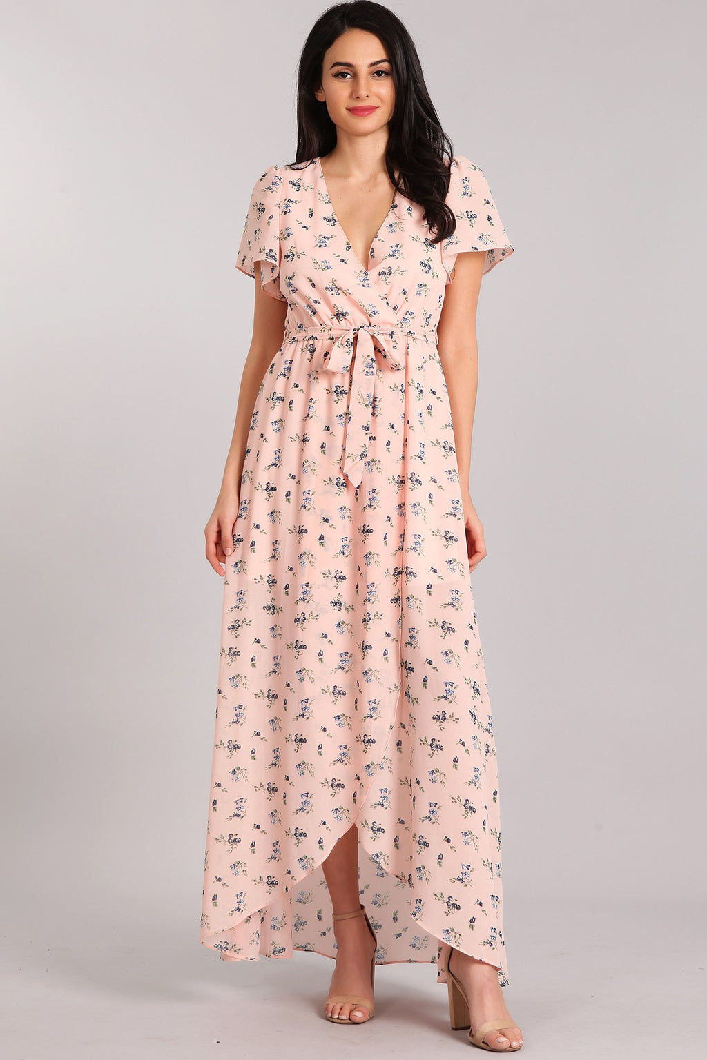 CORAL FLOWERS MAXI DRESS