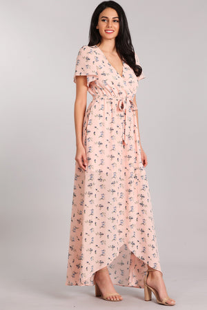 CORAL FLOWERS MAXI DRESS