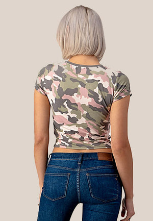 DUSTY MAUVE CAMO SHORT SLEEVE TOP - Luvin Stuff Boutique