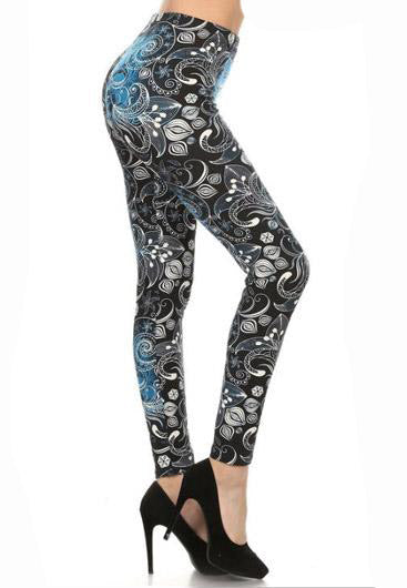 BLACK AND BLUE ABSTRACT PRINT LEGGINGS - Luvin Stuff Boutique