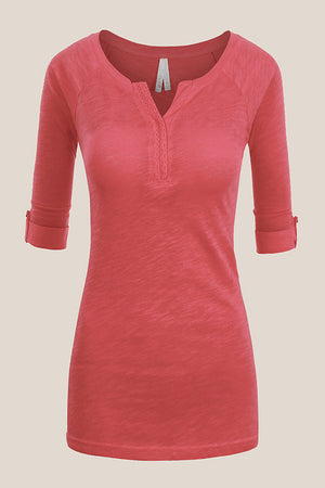 ROUNDED V-NECK COTTON SHIRT