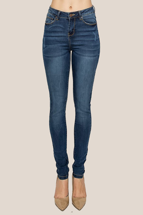 DARK DENIM WASHED HIGH WAIST SKINNY JEANS - Luvin Stuff Boutique