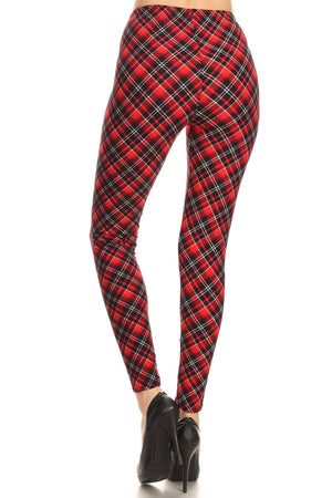 RED AND BLACK PLAID CLASSY LEGGINGS - Luvin Stuff Boutique