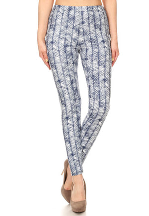 BLUE AND WHITE MULTI PRINT LEGGINGS - Luvin Stuff Boutique