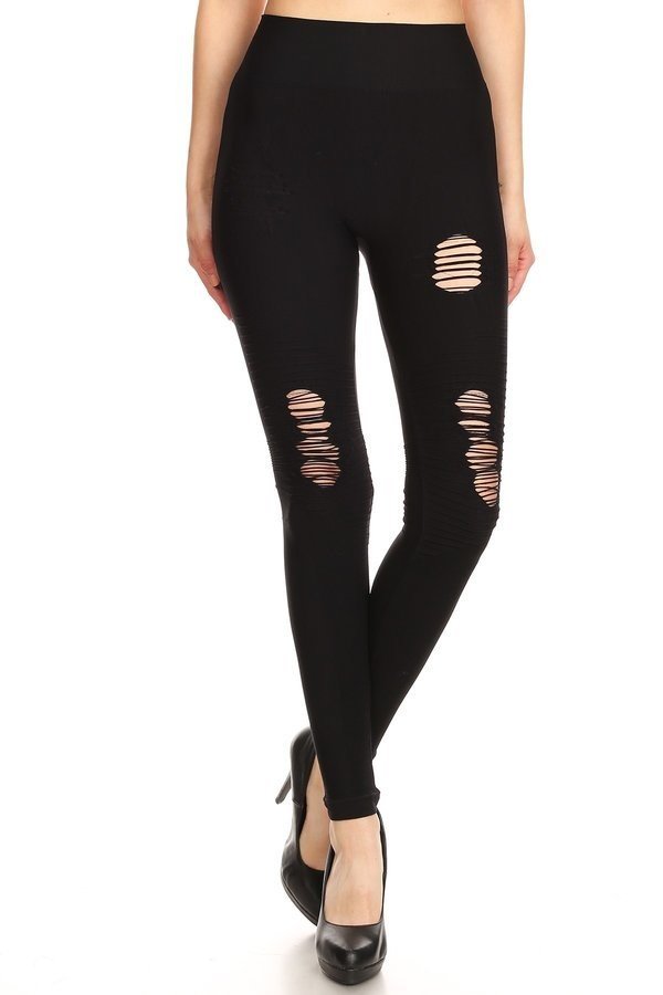 RIPPED TEXTURED LEGGINGS - Luvin Stuff Boutique