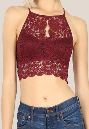 KEYHOLE HIGH NECK LACE BRALETTE - Luvin Stuff Boutique