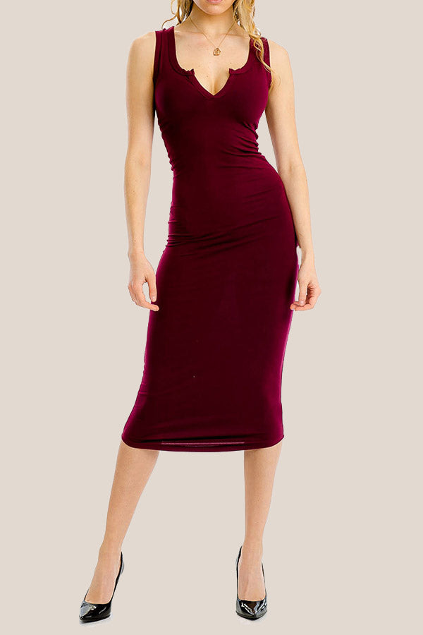 SPLIT NECK BODYCON DRESS - Luvin Stuff Boutique